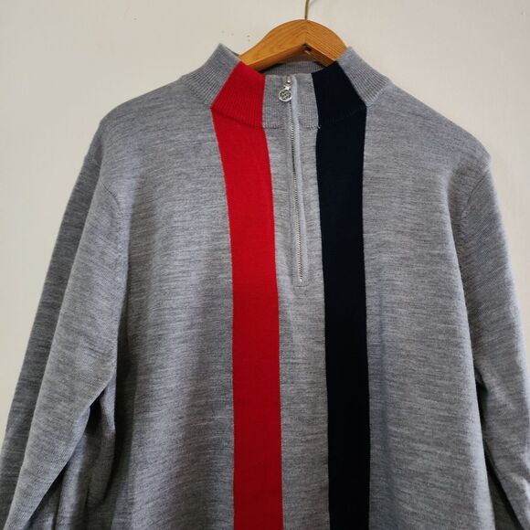 G/Fore Men's 100% Merino Wool 1/4 Zip Sweater Pullover Striped Heather Gray XL - Picture 3 of 13